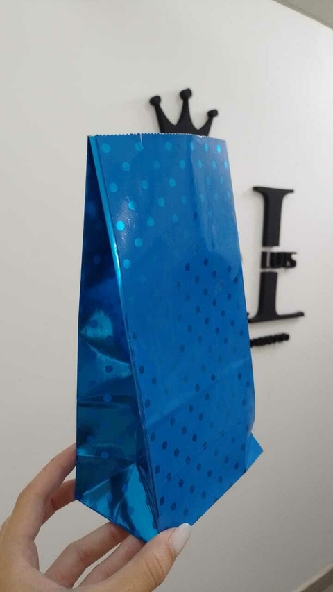 BOLSITAS DE PAPEL CELESTE METALIZADAS x1 U