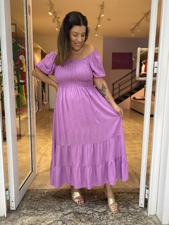 Vestido Midi Poá Lastex Lilás