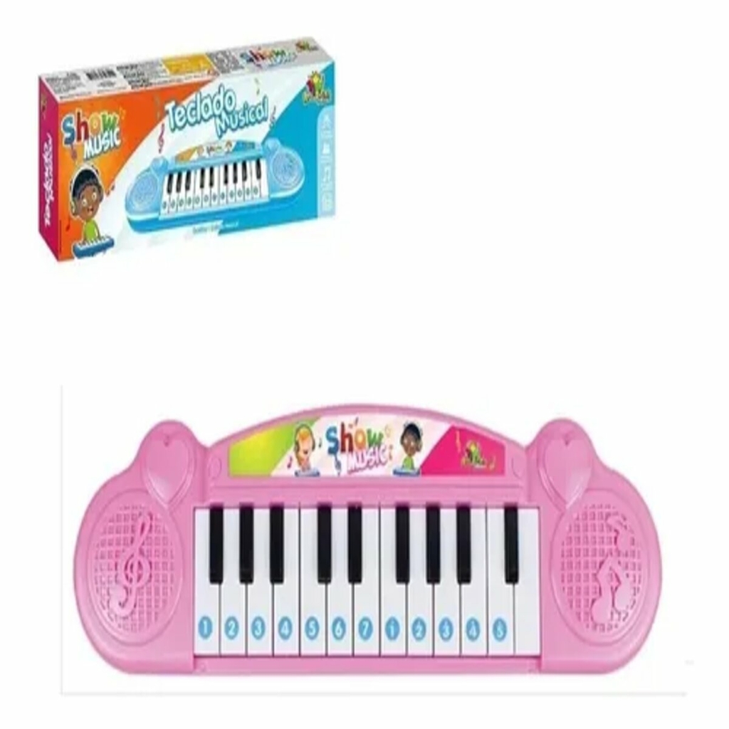 Teclado Piano Musical Educativo Brinquedo Infatil com 13 Teclas  Interatiuvas (Rosa)