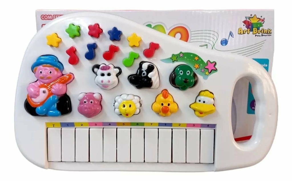 Pianinho Teclado Musical Infantil Som Luz Fazendinha Animais Cor