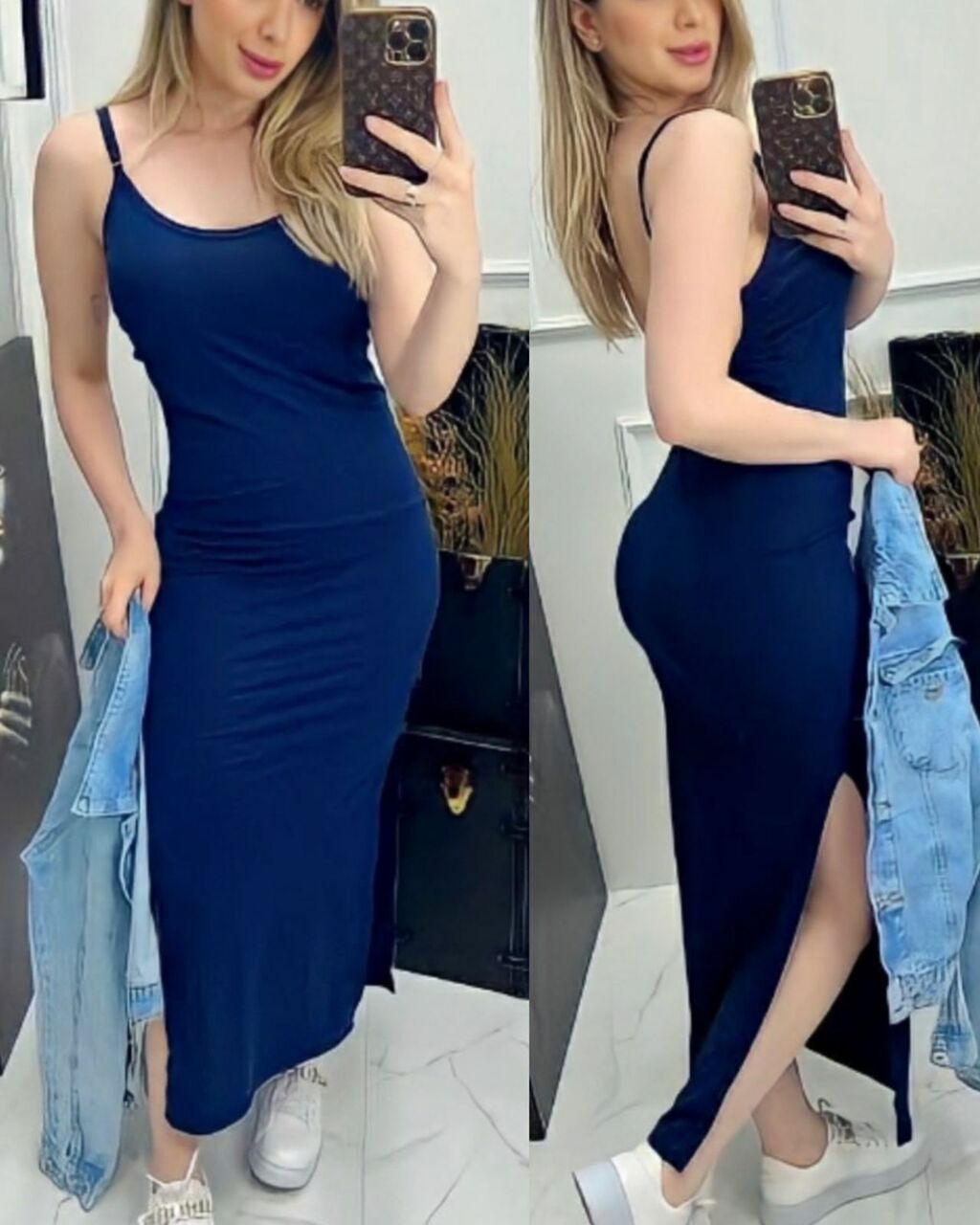 Vestido canelado azul marinho sales