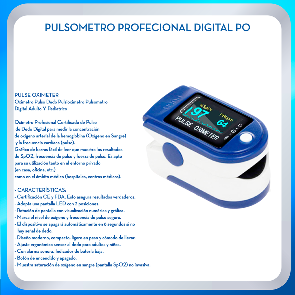 Oximetro Pulso Dedo Médico Digital Pulsometro Profesional