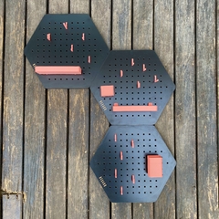HEXAGO COMBO X3 CON accesorios. NEGRO con SALMON - Laser3D
