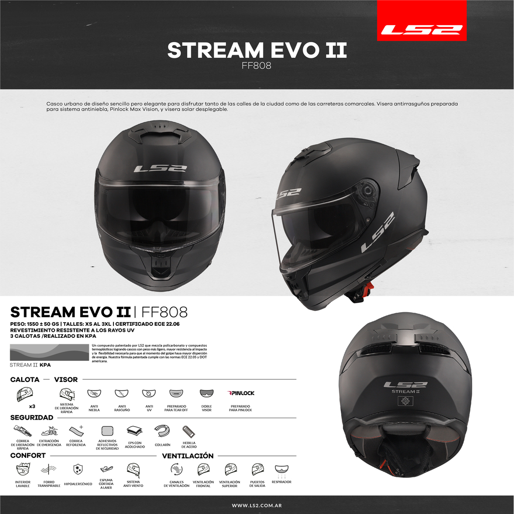Casco LS2 808 STREAM II Nardo Gris Brillo Doble Visor