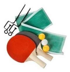 Set de ping pong : 2 paletas con 3 pelotas y red.