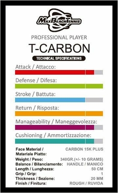 RAQUETE BEACH TENNIS MBT T-CARBON 3K (PROFESSIONAL) - Overskin