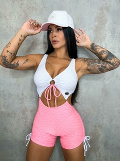 Image of PUSH UP JUMPSUIT SHORT ANITTA BI COLORS WHITE AND PINK