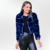 Jaqueta Bomber Urbanchic Casaco em pele de coelho e pelica de cabra com gola bolso fechamento botões de pressão feminino pescoço quente para o frio do outono inverno sofisticada e casual Fabiane Frank Fur and Shop 2024 2025 azul royal marinho escuro frent