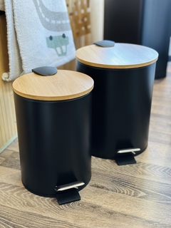 cesto de acero negro con tapa de bambu - comprar online