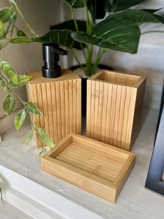 set de baño 3 piezas madera bambú