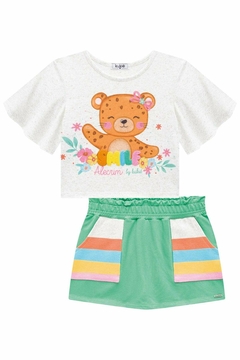 Conjunto de Blusa Boxy em Cotton Linho e Short Saia em Molevisco Kukiê 74166