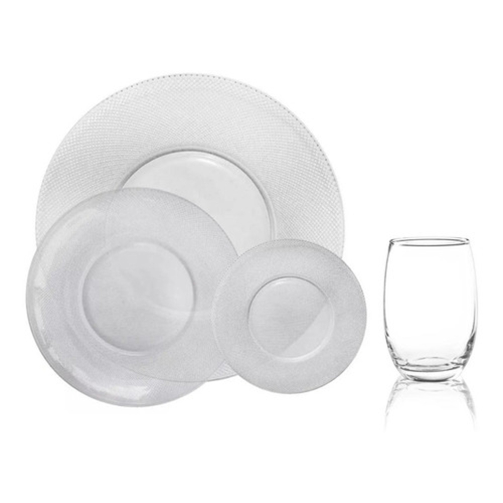 Set X 24 Vajilla Platos Gema Vidrio Durax Y Vasos Mikonos