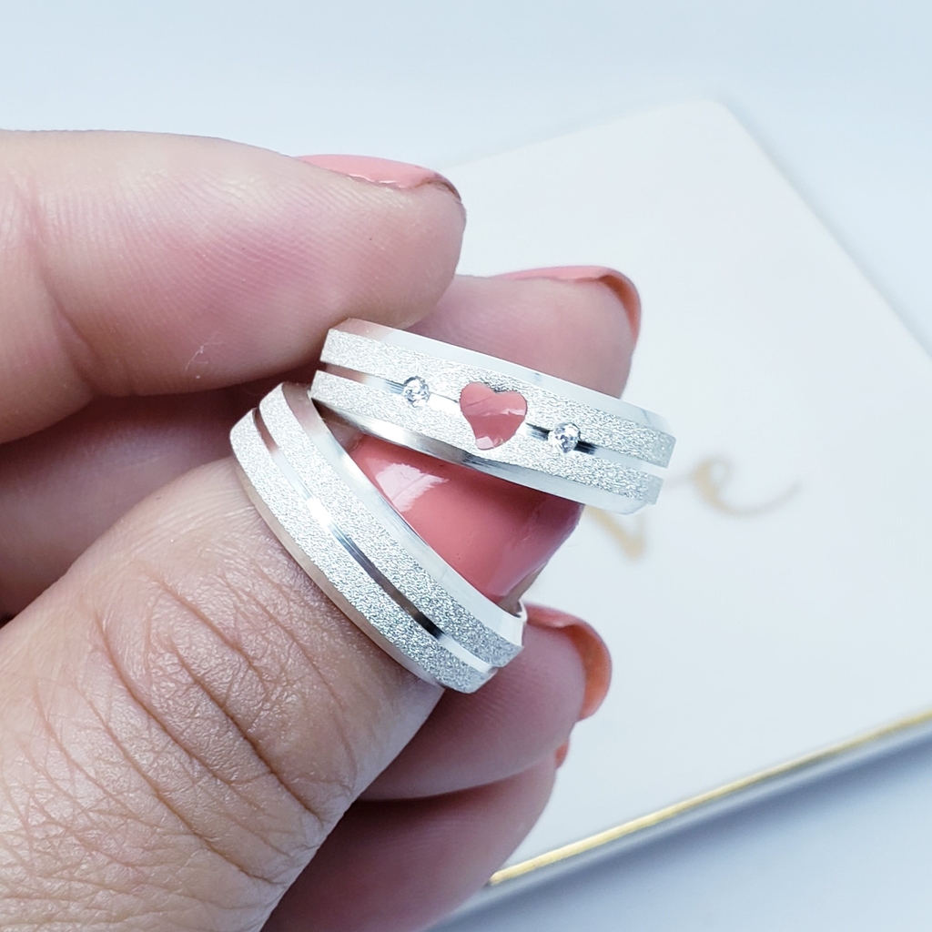Aliança Compromisso diamantada coração vazado prata 4mm