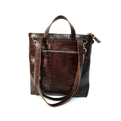 Mochila Cartera Tote Regina cuero chocolate croco - tienda online