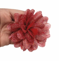 FLOR DE TECIDO VERMELHO METÁLICO (8 CM)- 1 UNIDADE - comprar online