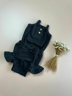 CONJUNTO ALCINHA BOTÕES RIBANA PRETO | P AO 1 - FLOÁH Baby Store