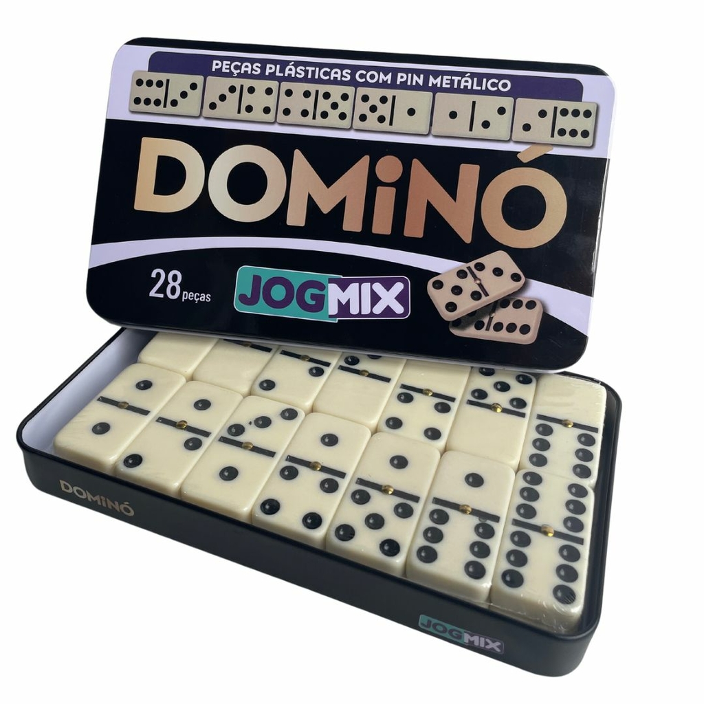 JOGO DOMINO 9MM PLASTICO NA LATA 28 PECAS 12 X 19,5 X 3,5 CM - 1914