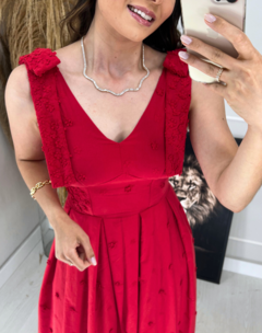 VESTIDO MIDI EM ALGODÃO MANGA LAÇO - VERMELHO - loja online