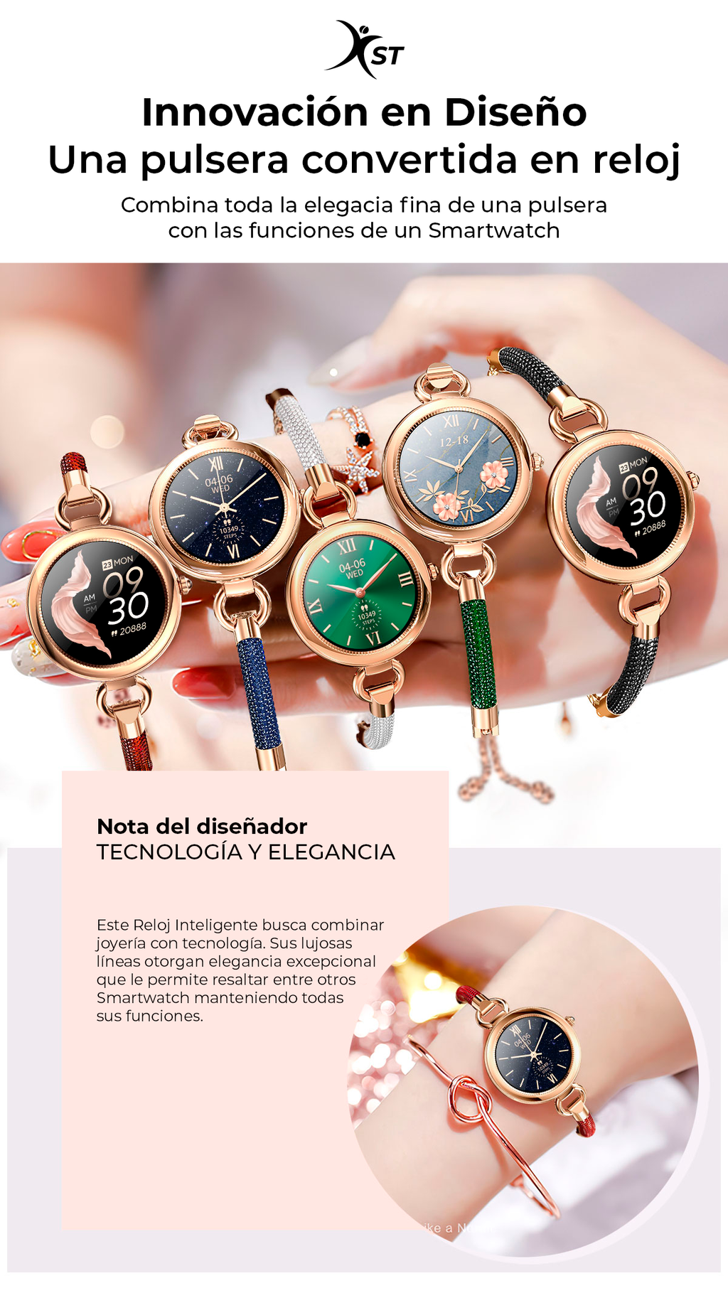 Reloj Inteligente Mujer Xst Roma Lite Smartwatch Pulsera Gold Black