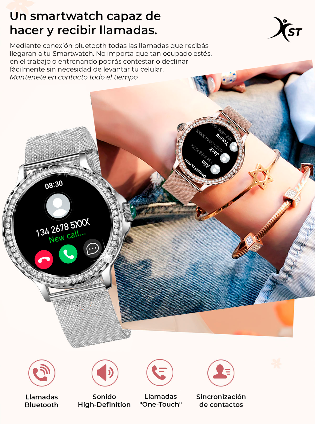 Reloj Inteligente Mujer Gold Smartwatch Llamadas Bluetooth