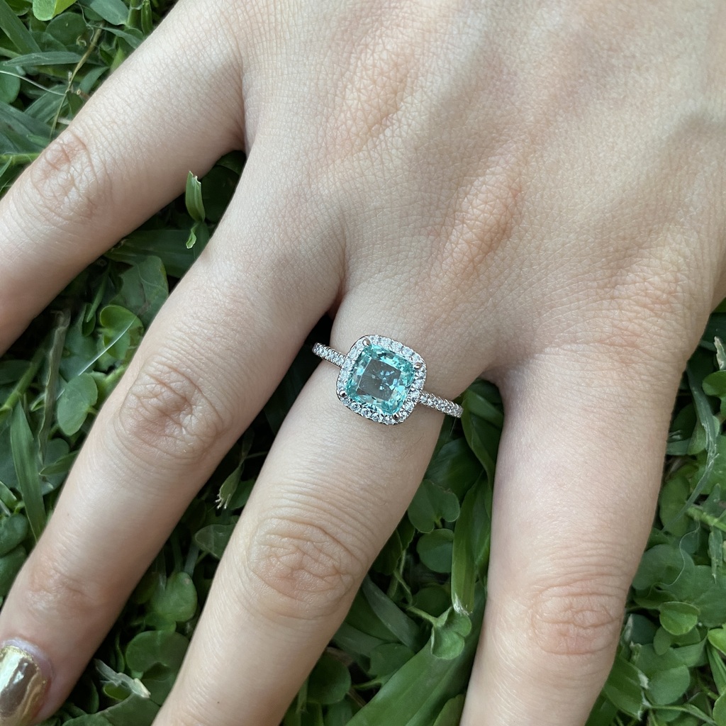 Anillo square aguamarina en Plata 925 con cubics