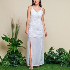 Vestido longo de renda transparente #m-9065