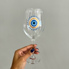 Taça de Vinho - Olho Grego - Vai dar Tudo Certo - MARA ROCHA DECORAÇÃO