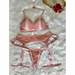 Conjunto Lingerie Rendado Plus Size Branco e Rosa Bebê 1055 - Sex Shop Uh La La