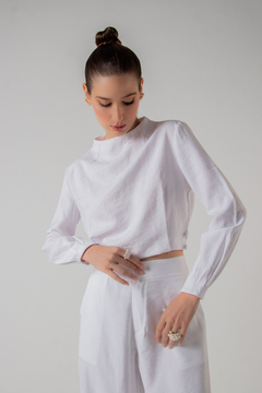 camisa de alfaiataria de viscose com pregas