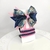 Conjunto infantil laço + kit de pulseiras - Laço azul escuro e rosa com floral e transparente