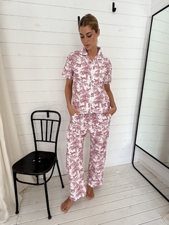 Pijama camisa Toile de jouy poplin largo (ciruela) - comprar online