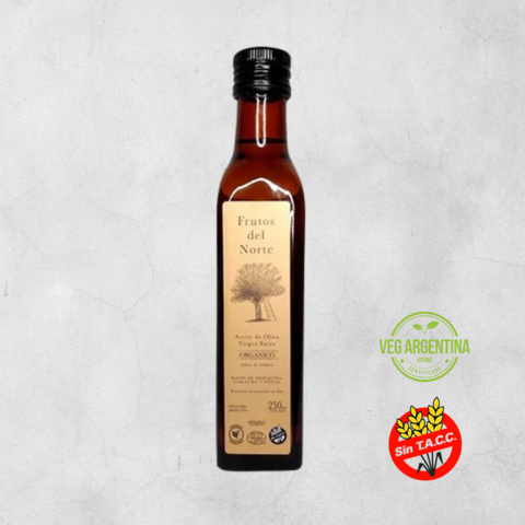 ACEITE DE OLIVA FRUTOS DEL NORTE Virgen Extra Orgánico x 250 ml.