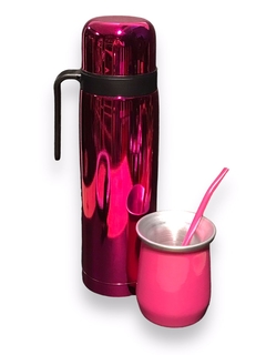 Set matero cromado termo y mate con bombilla - comprar online