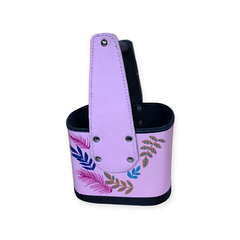 Canasta matera de agarre firme base de madera pintado a mano flores rosa - comprar online