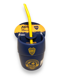 Mate plastico de Boca Juniors con bombilla de resorte y packaging - comprar online