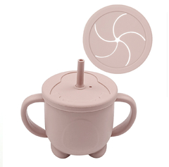 VASO DE APRENDIZAJE ANTIDERRAME + TAPA PARA SNACKS (COLOR ROSA) - comprar online