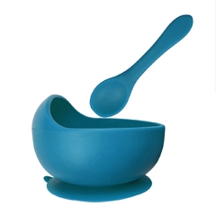 BOWL CON SOPAPA ANTIDESLIZANTE + CUCHARA (COLOR AZUL) - comprar online