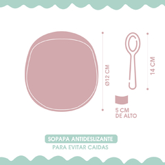 BOWL CON SOPAPA ANTIDESLIZANTE + CUCHARA (COLOR ROSA) - tienda online