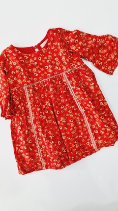 VESTIDO FLORES ROJO MARCA LOPI TALLE 4 (3 AÑOS)