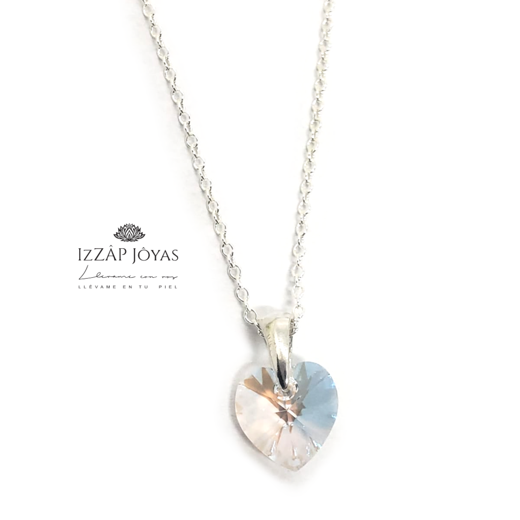 Collar Cadena Plata 925 Cristal Swarovski Corazon 10mm Plata 925