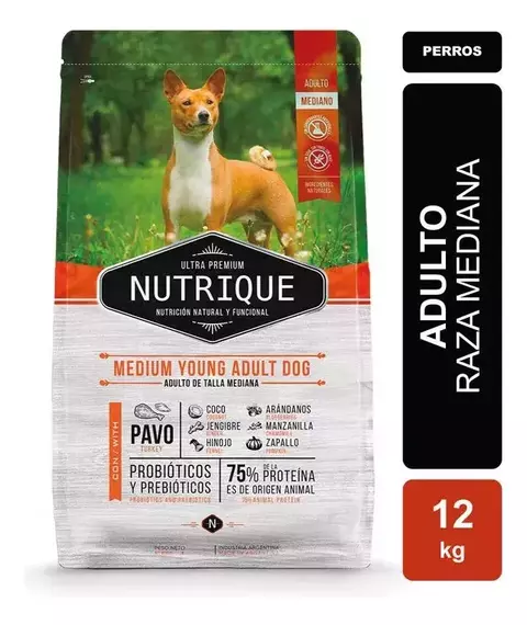 Nutrique Medium Young Adult Dog para Perros Adultos de Raza Mediana - Sabor Pavo - 12 kg