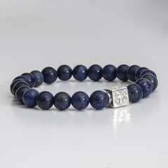 Bracelete Lapis Lazuli Cubo em Prata