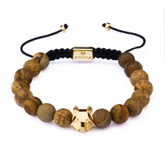 Bracelete Jasper com Cabeça de Lobo Prata - W.SEIGNEUR Joias Maculinas 