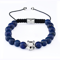 Bracelete Lapis Lazuli Cabeça de Lobo Prata - comprar online