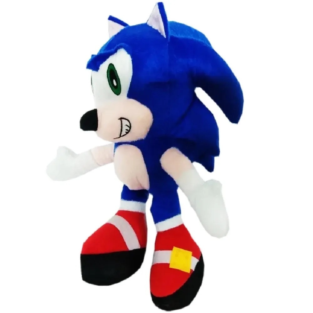 Kit com os três bonecos, Sonic com 30 cm e os menores com 20 cm.