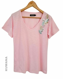 Remera V OVERSIZE (XL) STRASS FLAME ROSE