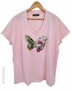 Remera V OVERSIZE (XL) BUTERFLY ROSE FLAME