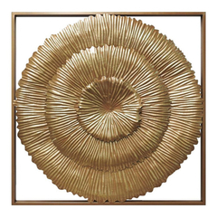 Quadro Decorativo 60x60cm Metal Dourado Abstrato Relevo