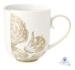 Conj. 06 Canecas Porcelana Branca Flores Dourada