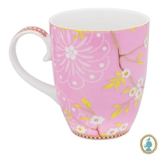 Conj. 06 Canecas Porcelana Rosa Flores Passaro